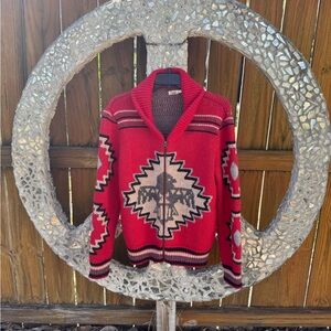 Faherty Vibrant Red and Black Knit Sweater Jacket. Size Small